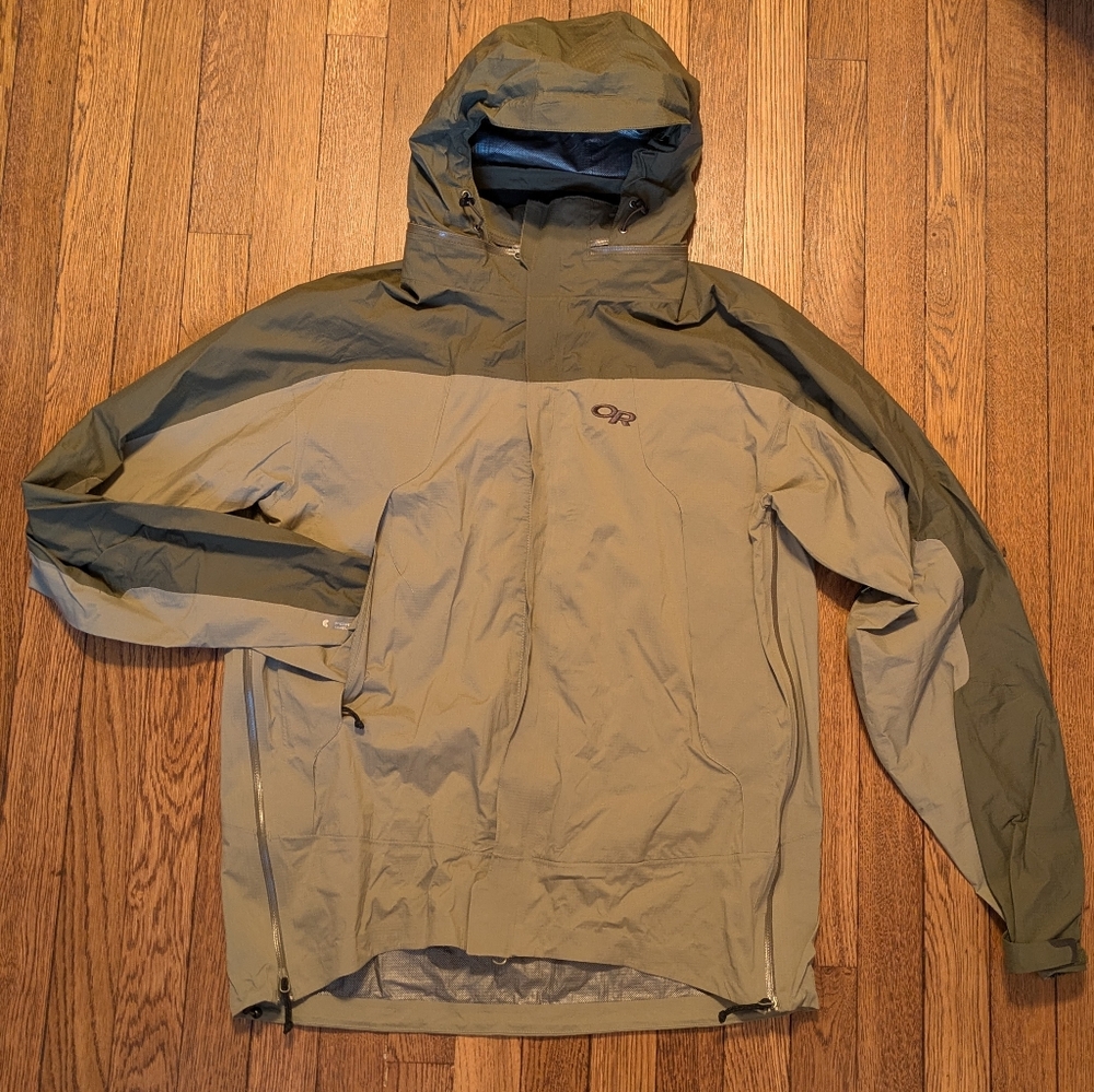 Outdoor Research Revel Grey Full Zip Rain Jacket Mens Sz M Lightweight Pertex